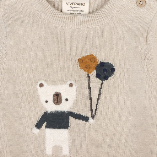 Balloon Bear Jacquard Baby Sweater Knit Jumpsuit (Organic Cotton)